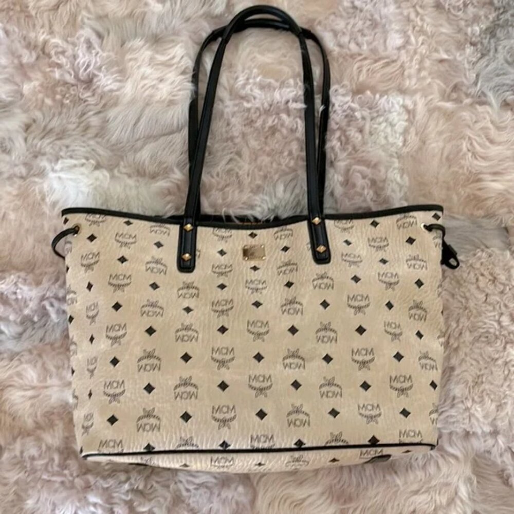 MCM Medium Tote Bag Leather Beige Flawless - Picture 3 of 7